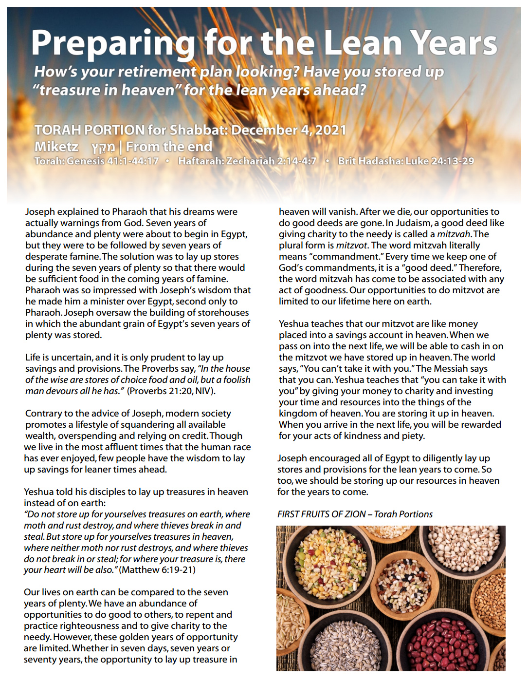 “Miketz” From the End — מִקֵּץ Beth Shechinah House of Glory